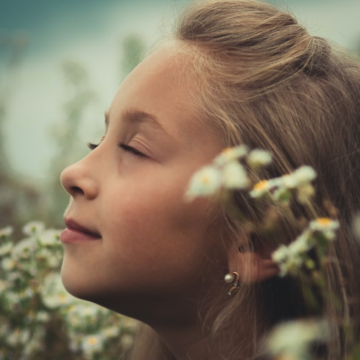 child taking a breath